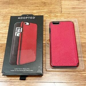ADOPTED Iphone 6 Plus red pebbled leather folio case w/ card slots. Original Box
